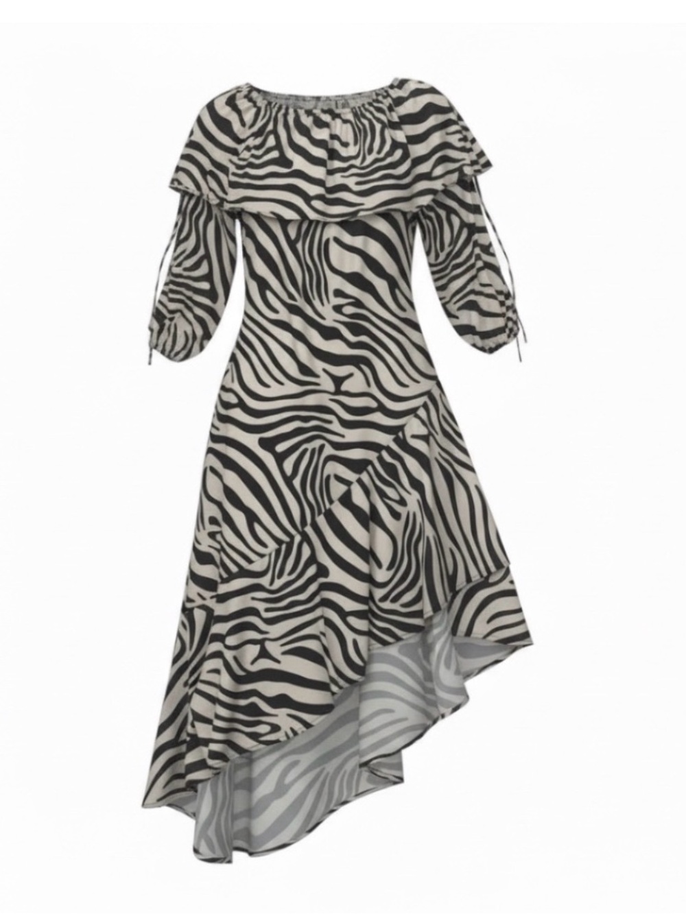Off-Shoulder High-Low Zebra Print Maxi Dress in Black and White - Picture 3 of 3